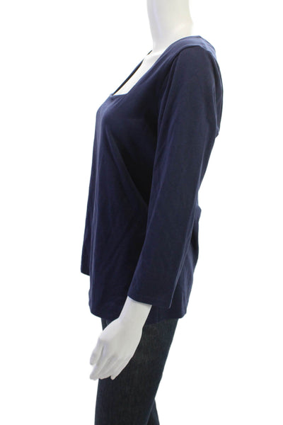 Lilly Pulitzer Women Basic T-Shirt Dark Blue Square Neck 3/4 Sleeve Size L