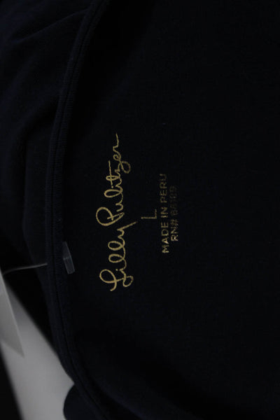 Lilly Pulitzer Women Basic T-Shirt Dark Blue Square Neck 3/4 Sleeve Size L