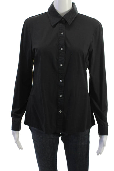 J. Mclaughlin Womens Black Collared Button-Up Long Sleeve Top Size L