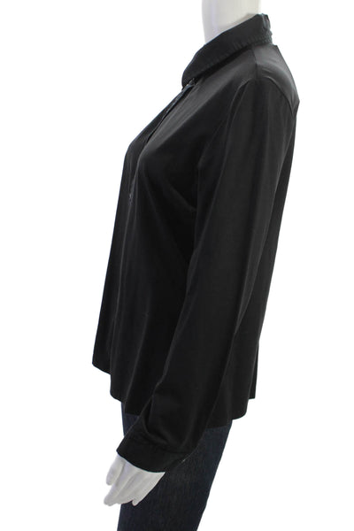 J. Mclaughlin Womens Black Collared Button-Up Long Sleeve Top Size L