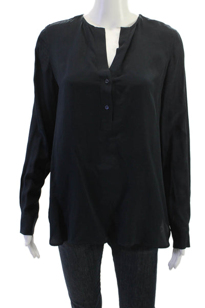 Vince Womens Basic Button-Up Blouse Black Long Sleeve Polyamide Size 6