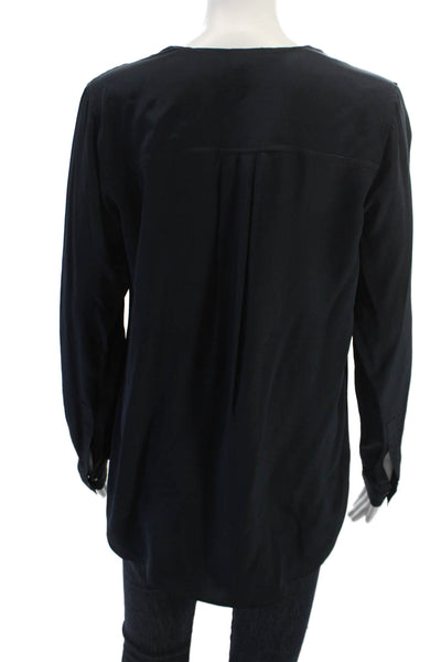 Vince Womens Basic Button-Up Blouse Black Long Sleeve Polyamide Size 6