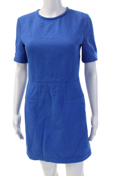 Tibi Womens Shift Mini Dress Blue Pima Cotton Short Sleeve Size 6
