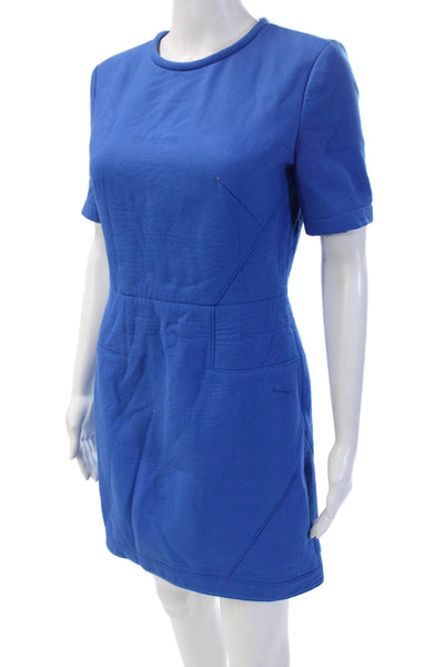 Tibi Womens Shift Mini Dress Blue Pima Cotton Short Sleeve Size 6