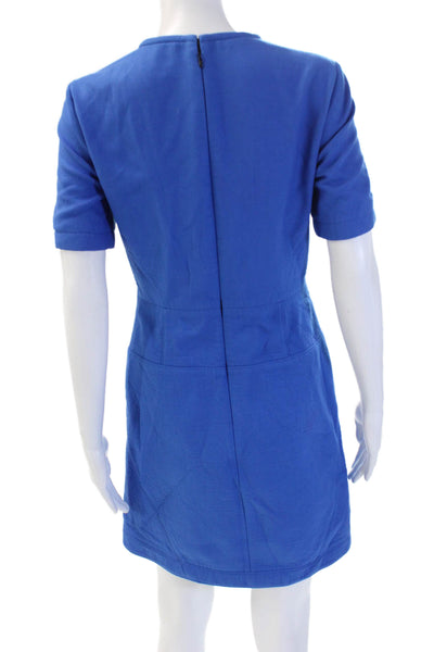 Tibi Womens Shift Mini Dress Blue Pima Cotton Short Sleeve Size 6