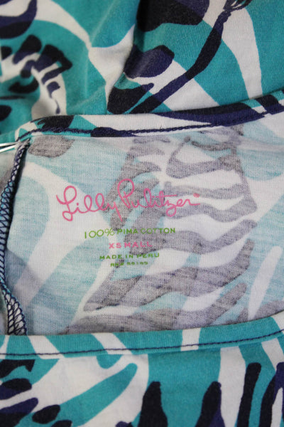 Lilly Pulitzer Women Shift T-Shirt Dress Blue Animal Print 3/4 Sleeve Size XS