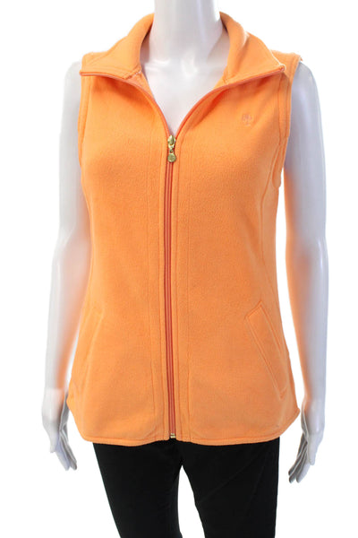 Lilly Pulitzer Womens Orange Collared Zip Solid Polyester Vest Fall Size S