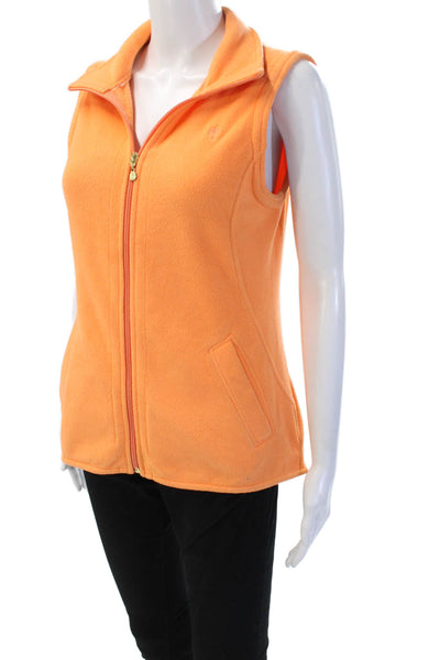 Lilly Pulitzer Womens Orange Collared Zip Solid Polyester Vest Fall Size S