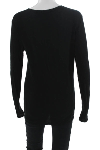 ATM Womens Basic V-Neck Long Sleeve Black Micromodal Top Size L