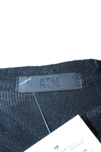 ATM Womens Basic V-Neck Long Sleeve Black Micromodal Top Size L