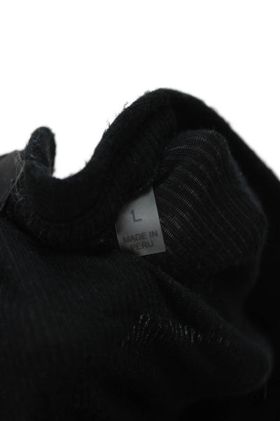 ATM Womens Basic V-Neck Long Sleeve Black Micromodal Top Size L
