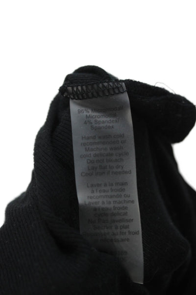 ATM Womens Basic V-Neck Long Sleeve Black Micromodal Top Size L