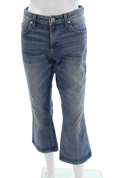 Amo Women Cropped Flared Jeans Blue High Rise 26 Inseam 98% Cotton Size 29