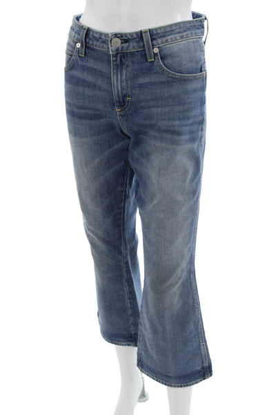 Amo Women Cropped Flared Jeans Blue High Rise 26 Inseam 98% Cotton Size 29