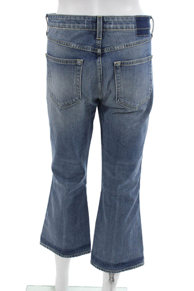Amo Women Cropped Flared Jeans Blue High Rise 26 Inseam 98% Cotton Size 29