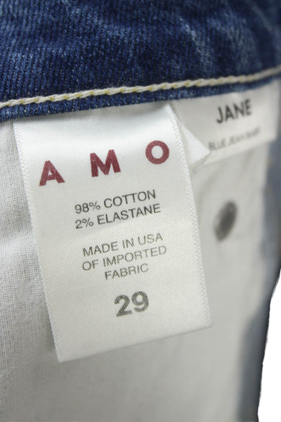 Amo Women Cropped Flared Jeans Blue High Rise 26 Inseam 98% Cotton Size 29
