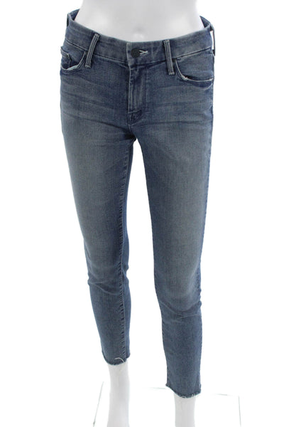 Mother Women Skinny Ankle Cropped Jeans Blue Mid Rise Button Size 26