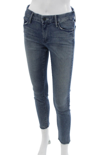Mother Women Skinny Ankle Cropped Jeans Blue Mid Rise Button Size 26