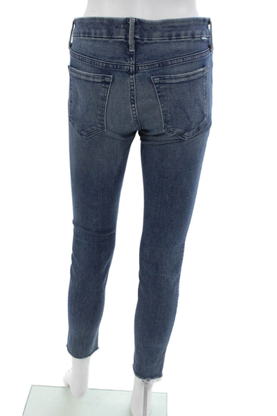 Mother Women Skinny Ankle Cropped Jeans Blue Mid Rise Button Size 26