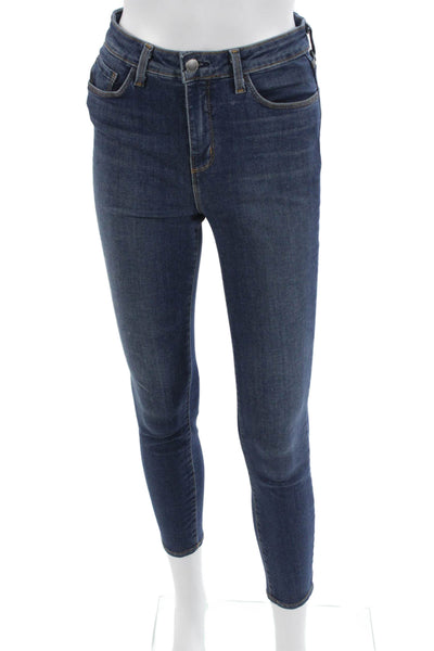 L'Agence Women Skinny Ankle Jeans Dark Blue High Rise Button Size 27