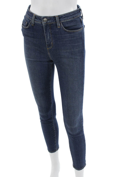 L'Agence Women Skinny Ankle Jeans Dark Blue High Rise Button Size 27