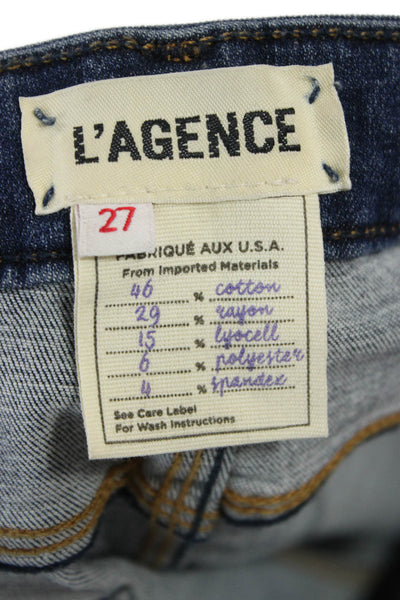 L'Agence Women Skinny Ankle Jeans Dark Blue High Rise Button Size 27