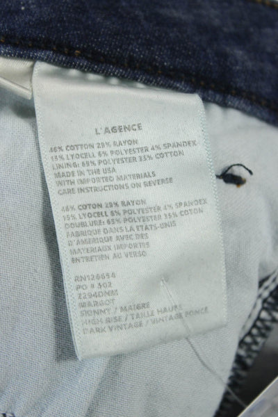 L'Agence Women Skinny Ankle Jeans Dark Blue High Rise Button Size 27