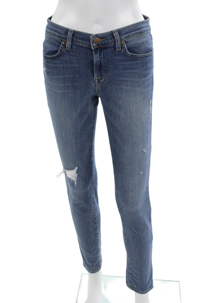 J Brand Women Ankle Skinny Jeans Blue Mid Rise Button Size 27
