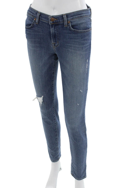 J Brand Women Ankle Skinny Jeans Blue Mid Rise Button Size 27