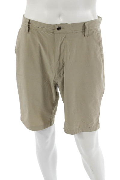 FJ Mens Chino Shorts Beige Button Solid Beach 85%Poly 15%Spandex Size 33