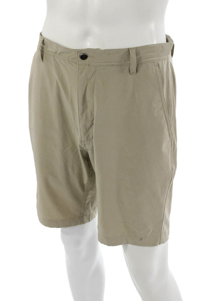 FJ Mens Chino Shorts Beige Button Solid Beach 85%Poly 15%Spandex Size 33