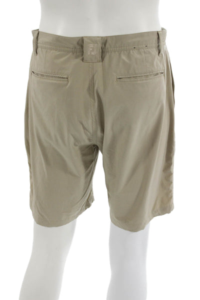 FJ Mens Chino Shorts Beige Button Solid Beach 85%Poly 15%Spandex Size 33