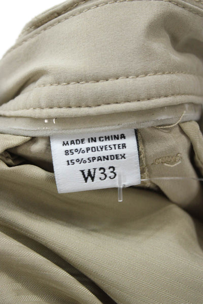 FJ Mens Chino Shorts Beige Button Solid Beach 85%Poly 15%Spandex Size 33