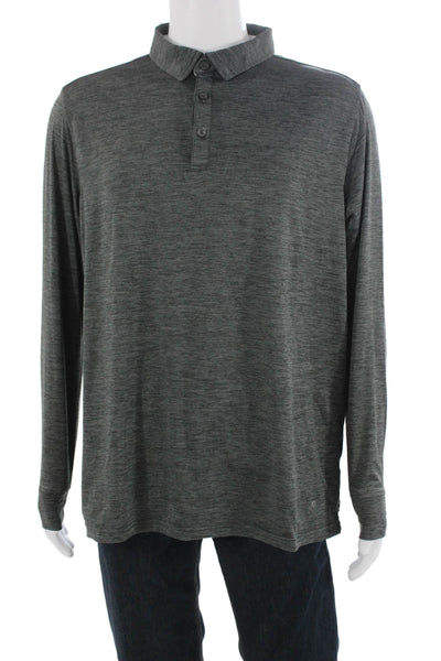 AndersonOrd Mens Collared Long Sleeve Button-Up Polo Shirt Gray Size L