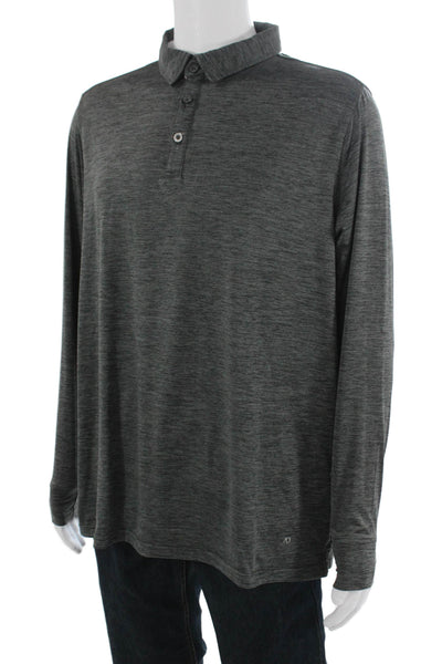AndersonOrd Mens Collared Long Sleeve Button-Up Polo Shirt Gray Size L