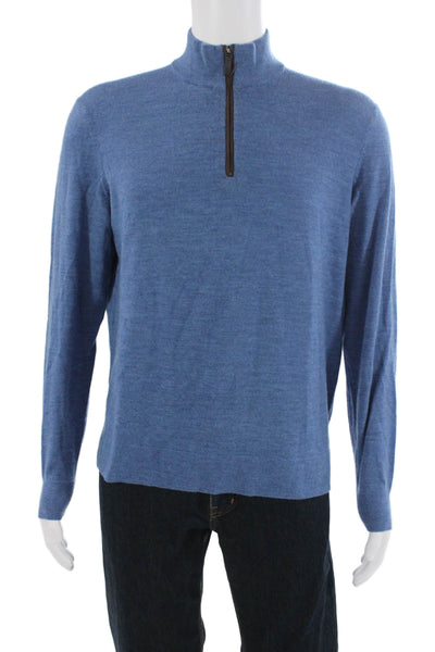 Untuckit Mens Blue Merino Wool Mock Neck Zip Pullover Sweater Size M