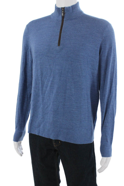 Untuckit Mens Blue Merino Wool Mock Neck Zip Pullover Sweater Size M