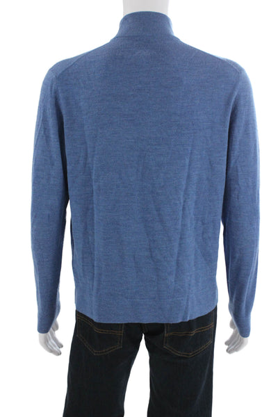 Untuckit Mens Blue Merino Wool Mock Neck Zip Pullover Sweater Size M