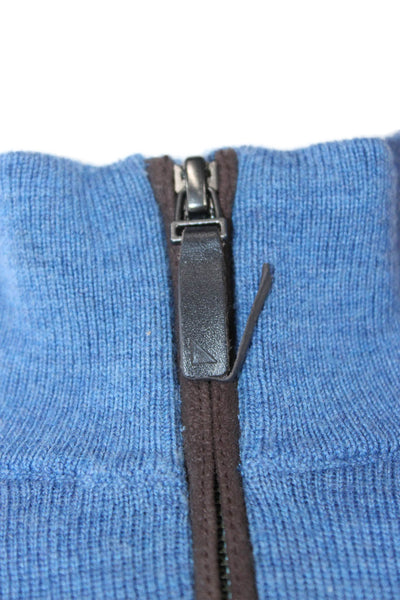 Untuckit Mens Blue Merino Wool Mock Neck Zip Pullover Sweater Size M