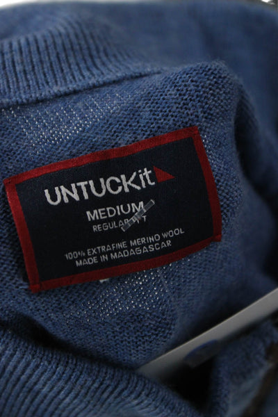 Untuckit Mens Blue Merino Wool Mock Neck Zip Pullover Sweater Size M