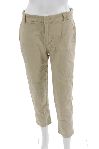 Vince Womens Cropped Chino Pants Beige Button 98% Cotton Size 4