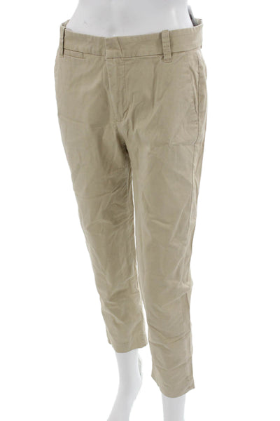 Vince Womens Cropped Chino Pants Beige Button 98% Cotton Size 4