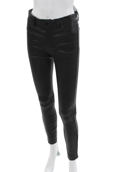 J Brand Women Biker Ankle Lamb Leather Jeggings Black Size 26