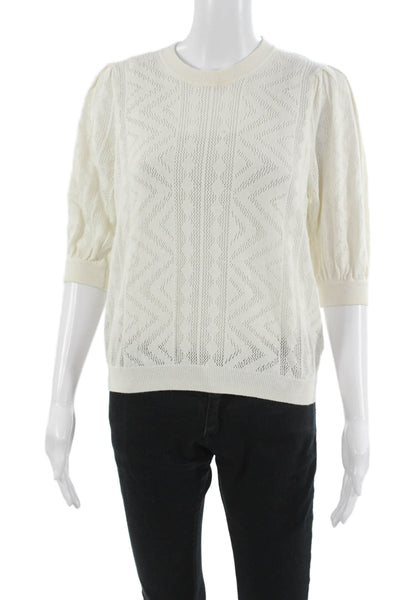 Joie Unisex Pullover Sweater White Geometric Crewneck 3/4 Sleeve Size M