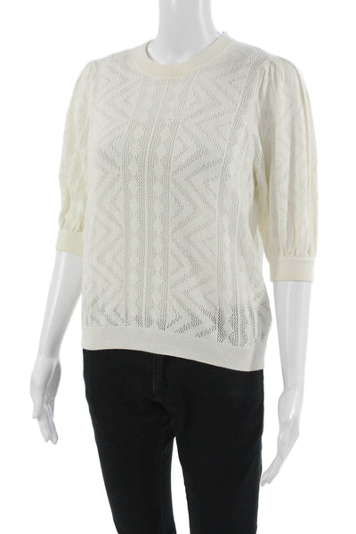 Joie Unisex Pullover Sweater White Geometric Crewneck 3/4 Sleeve Size M