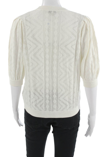 Joie Unisex Pullover Sweater White Geometric Crewneck 3/4 Sleeve Size M