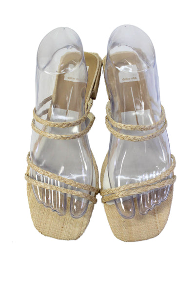 Dolce Vita Womens Straw Braided Strappy Slide On Sandals Beige Size 9.5