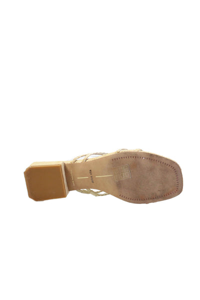 Dolce Vita Womens Straw Braided Strappy Slide On Sandals Beige Size 9.5