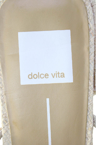 Dolce Vita Womens Straw Braided Strappy Slide On Sandals Beige Size 9.5