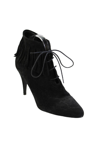Saint Laurent Womens Suede Fringe Lace Up Ankle Boots Black Size 40 10